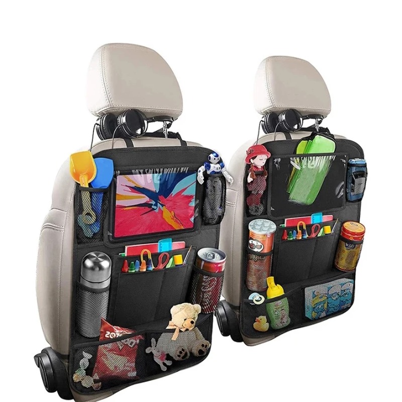 Tablet Accessories Bag - ที่เก็บของหลังเบาะรถยนต์อเนกประสงค์ ผ้าอ๊อกซ์ฟอร์ด กระเป๋าเก็บของหลายช่อง พร้อมที่วางแท็บเล็ต ป้องกันสำหรับเด็ก