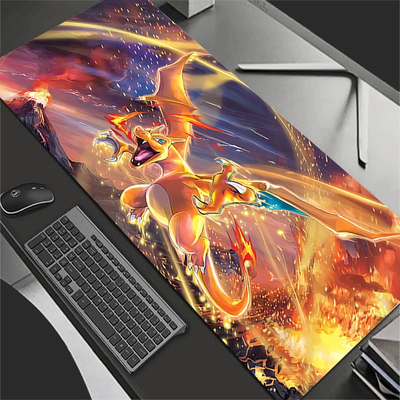 Tablet Cute Accessories - แผ่นรองเมาส์อะนิเมะอุปกรณ์เสริมสำหรับเล่นเกมขนาดใหญ่พรมเกมเมอร์พีซีคอมพิวเตอร์สำนักงานแล็ปท็อปคีย์บอร์ดแผ่นรองโต๊ะพี-โปเกมอน ชาริซาร์ด แผ่นรองเมาส์