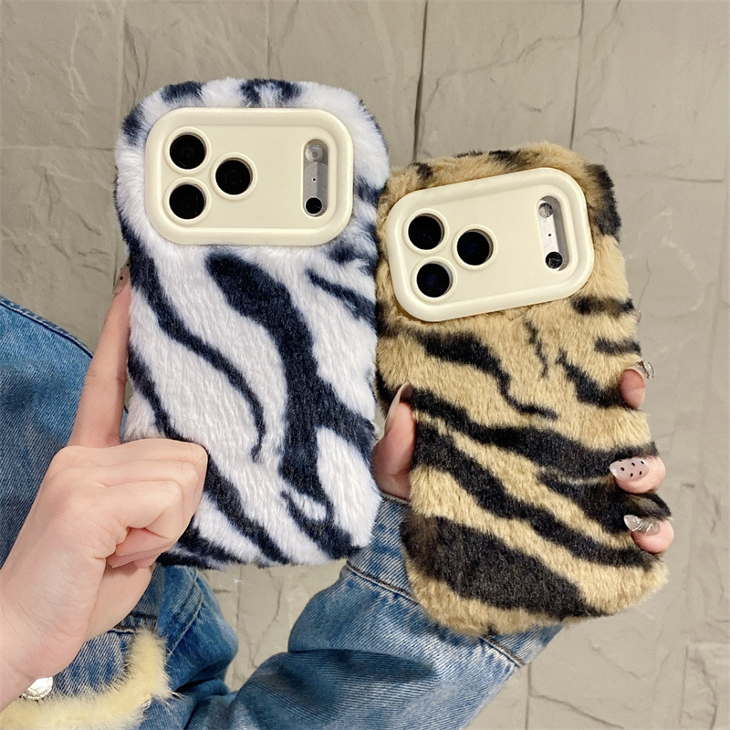 Apple Iphone 15 - เคสโทรศัพท์ลายม้าลายหรูหรา ขนปุย นุ่มฟู สำหรับ iPhone 17