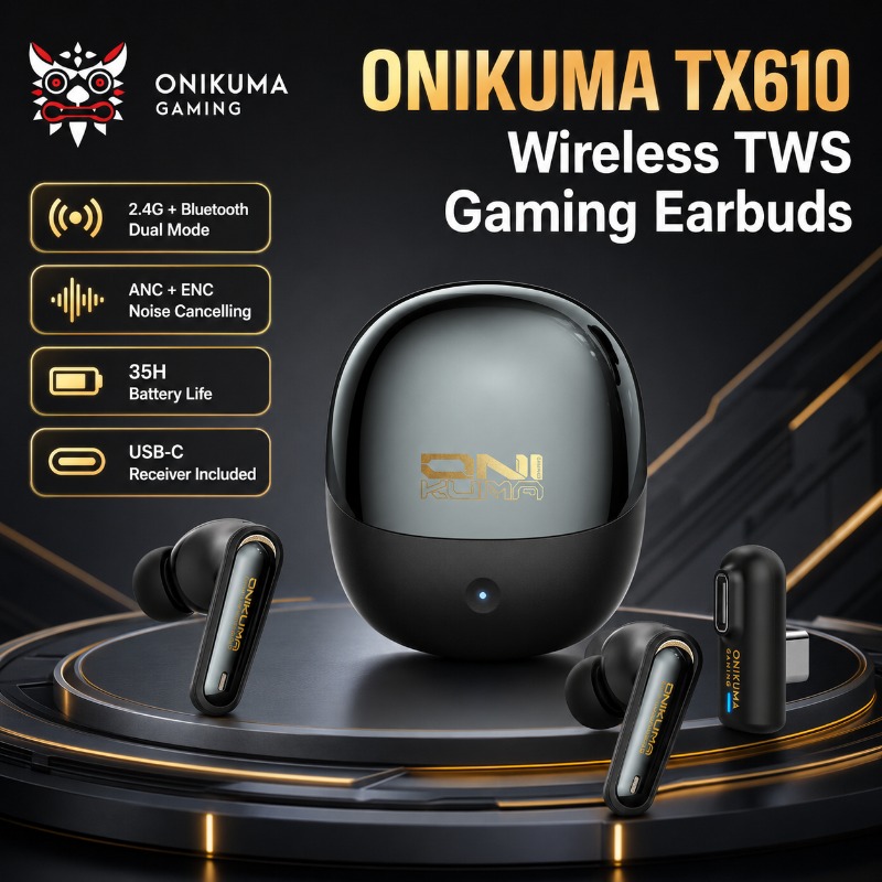 Wired Earphone Lightning - ONIKUMA TX610 หูฟังสำหรับเล่นเกมไร้สายโหมดคู่ 2.4GHz บลูทูธ ANC