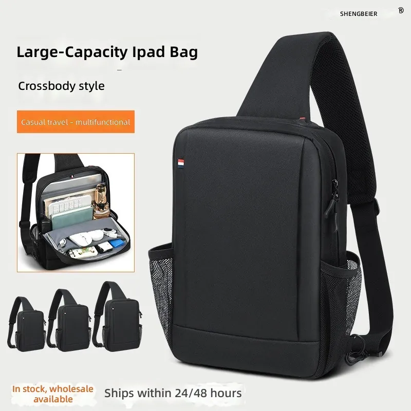 Tablet Accessories Bag - กระเป๋าใส่ไอแพดความจุขนาดใหญ่สำหรับผู้ชายพร้อมสายสะพายข้างสำหรับเล่นกีฬากลางแจ้ง ช่องเสียบหูฟัง กระเป๋าเก็บแท็บเล็ตแบบสะพายไหล่ กันน้ำ