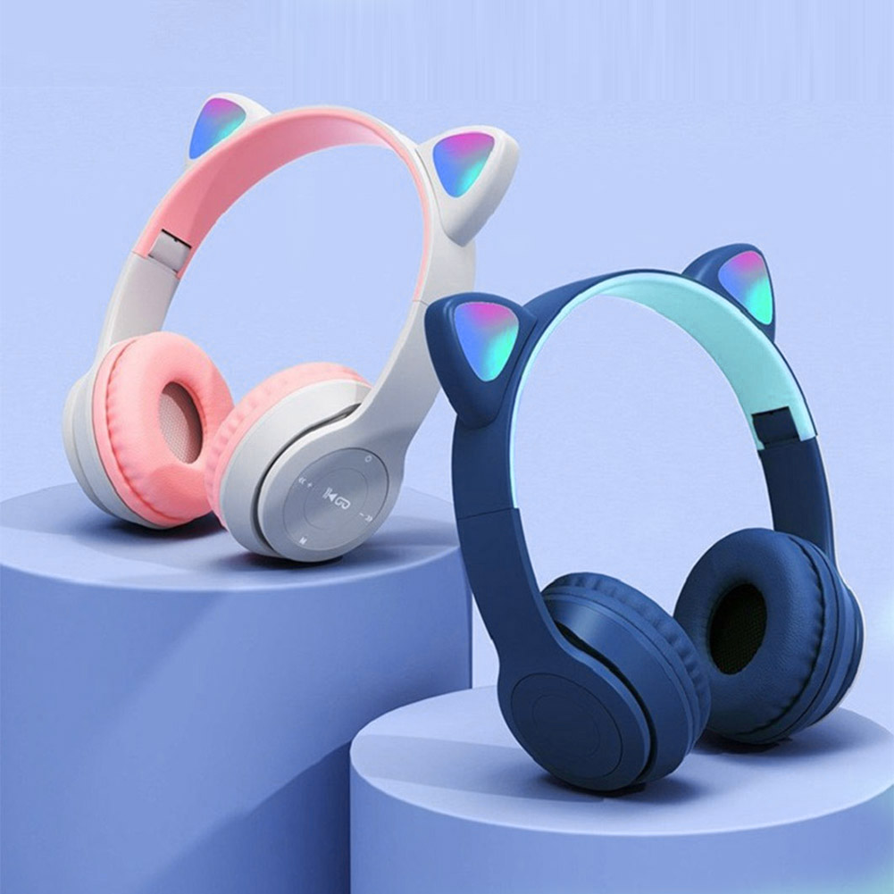 Wired Earphone Lightning - หูฟังบลูทูธไร้สายหมวกกันน็อคแบบหูฟังเกมหูแมวเรืองแสงหูฟังเล่นกีฬาน่ารักสำหรับเป็นของขวัญสำหรับเด็กผู้หญิง