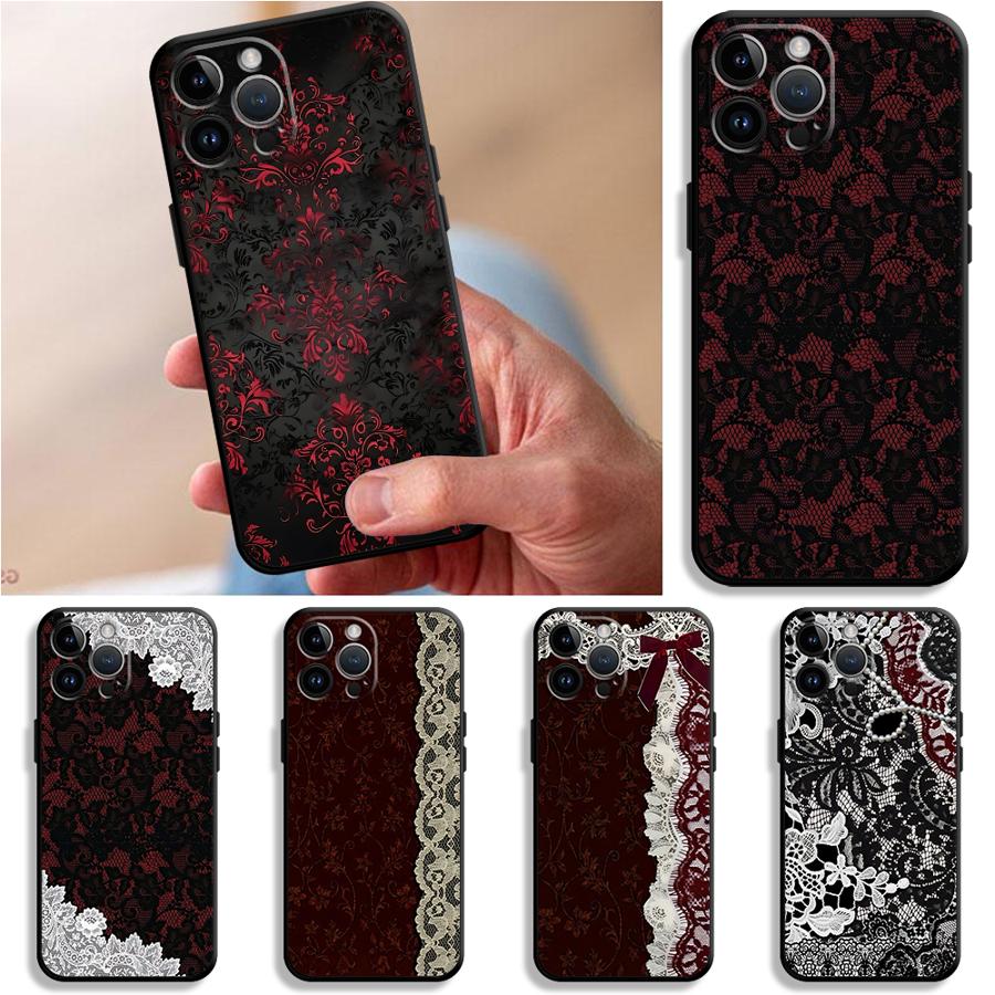 เคสโทรศัพท์ลายลูกไม้สีดำและสีแ - Apple Iphone 15 Pro Max บทวิจารณ์และราคา